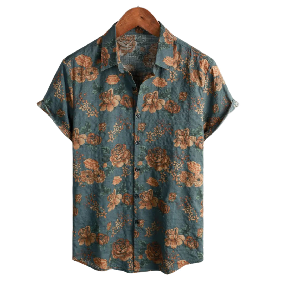 Vintage blommig herr T-shirt i lättviktstyg, perfekt för en avslappnad sommarlook.