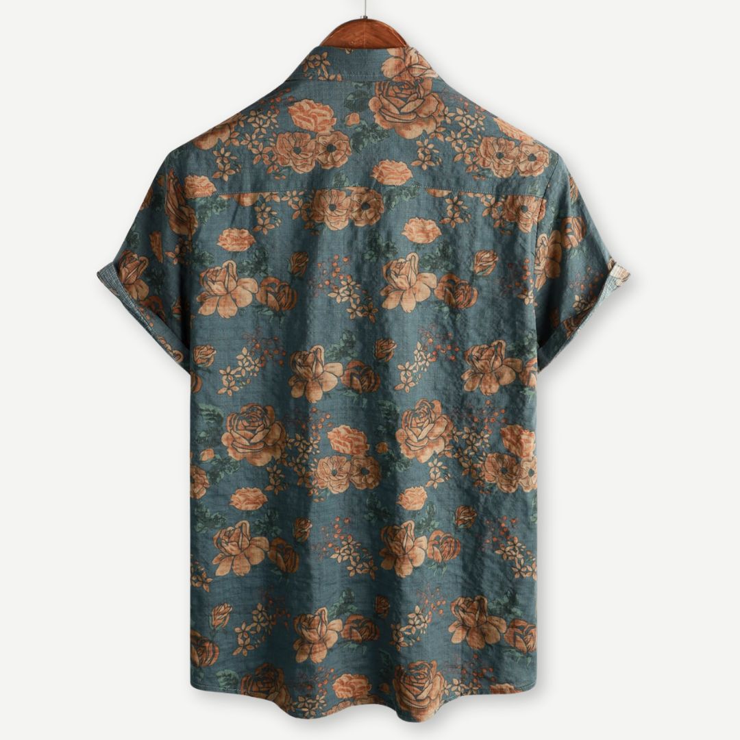 Herr T-shirt med färgglatt blommönster i vintagestil, idealisk sommar tröja.