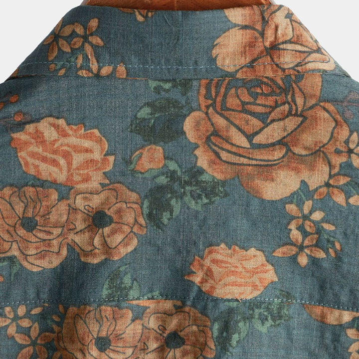 Flower power kortärmad herr T-shirt, avslappnad passform med unikt blommigt tryck.