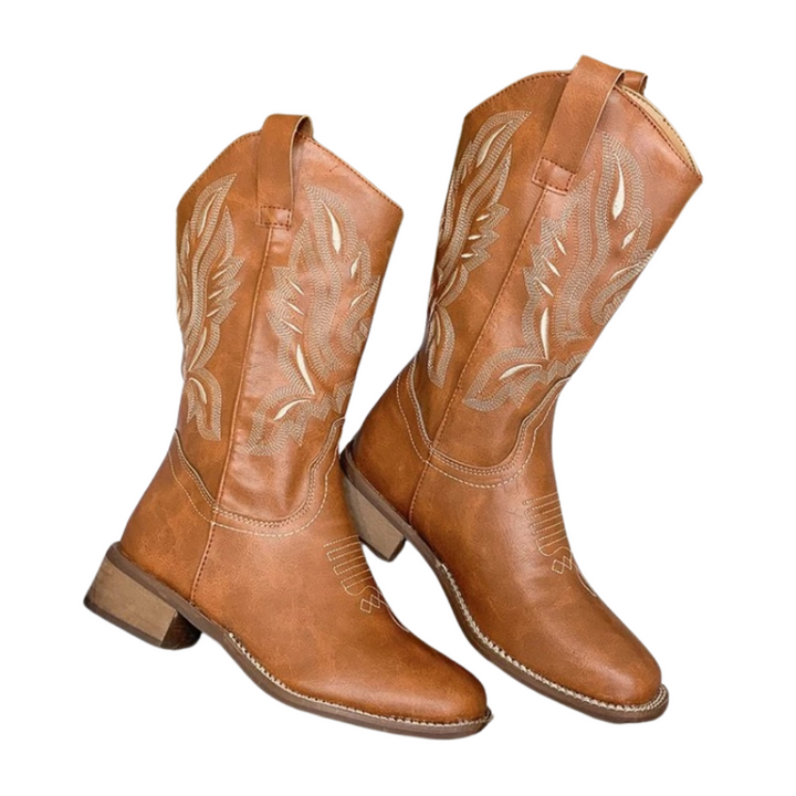 Vintage broderade cowboyboots för dam, tidlös westernstil.