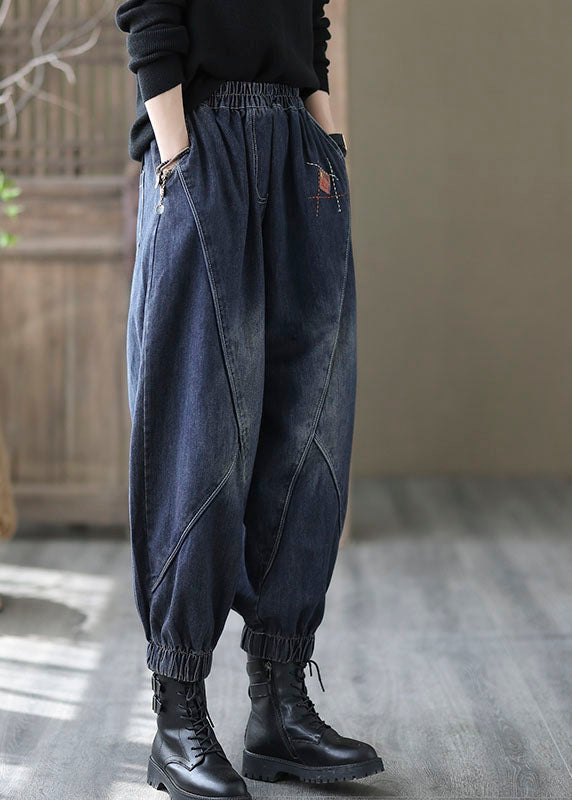 Damjeans med vintage inspiration, elastisk midja och bomull, perfekt för vår och lediga tillfällen