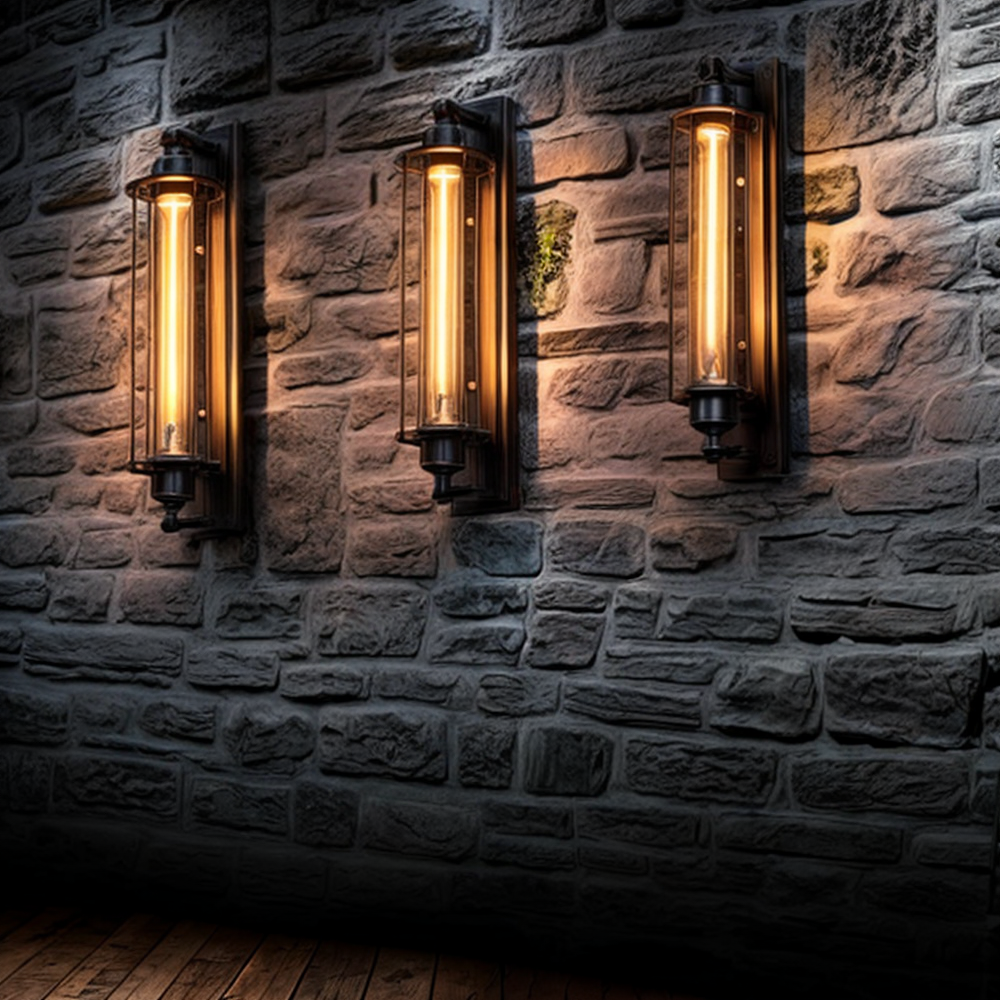 Snygg vintage vägglampa, industriell design, svart metall, funktionell väggdekoration.