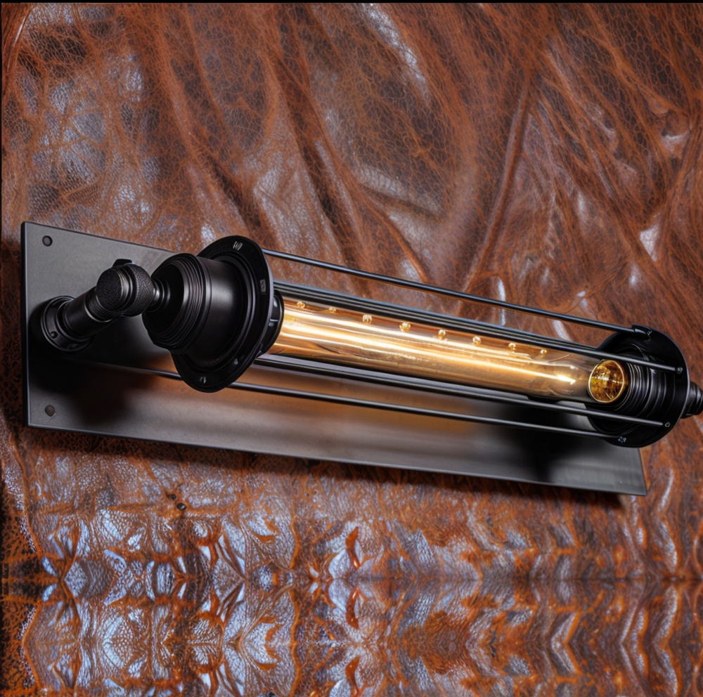 Industriell vägglampa, vintage LED-kompatibel, metall för energisnål hembelysning.