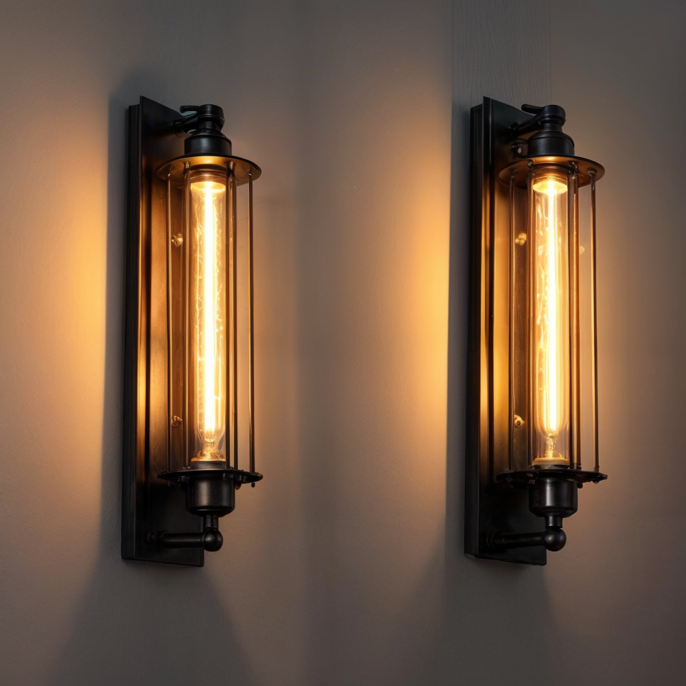 Dekorativ vintage vägglampa, industriell design i metall, en rustik detalj för inredningen.