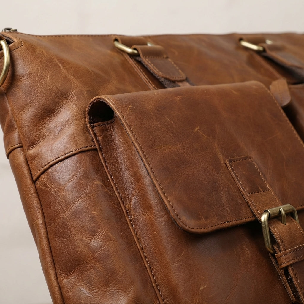 Elegant brun dokumentväska i vintagestil, perfekt som axelväska för laptop och affärer.