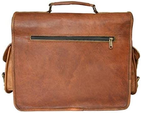 Stilren vintage messenger väska för män och kvinnor. Handgjord i äkta getskinn, mångsidig axelväska.