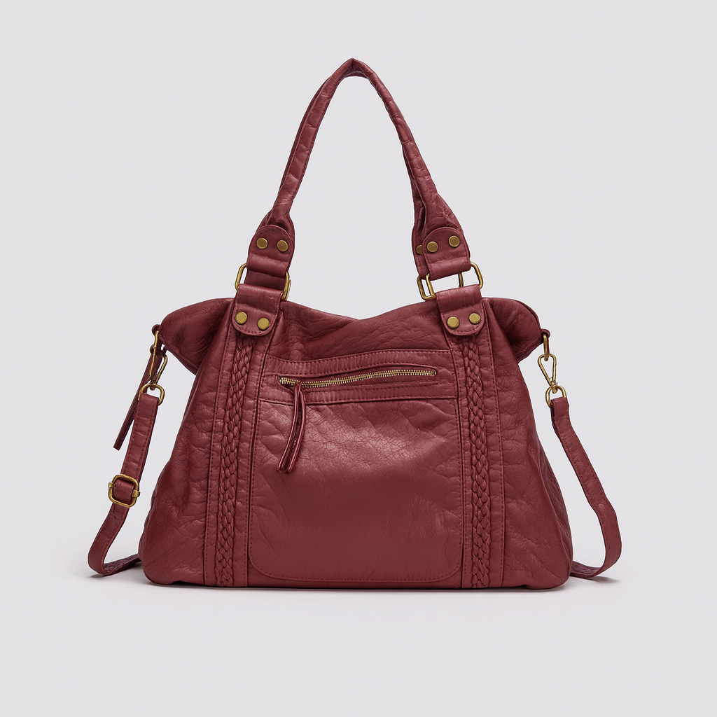 Chic vintage skolväska i brun läderlook. Rymlig retro studieväska för dam med klassisk design.