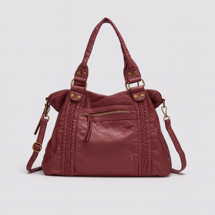 Chic vintage skolväska i brun läderlook. Rymlig retro studieväska för dam med klassisk design.