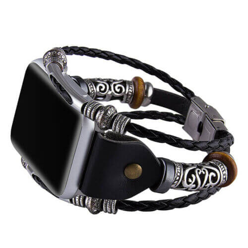 Vintage svart läderarmband till Apple Watch, elegant design för smartklocka