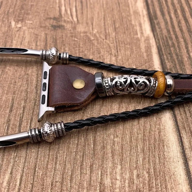 Flera vintage läderarmband i brunt och svart uppradade för Apple Watch