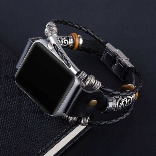 Detaljbild av unisex vintage läderarmband till Apple Watch, högkvalitativt läder