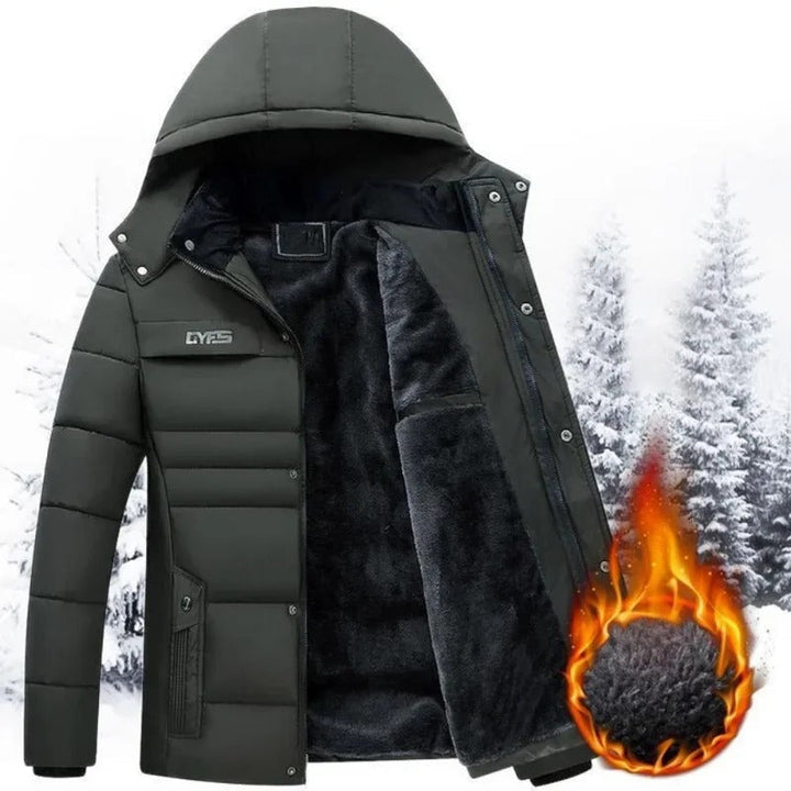 Herrjacka för vinterbruk, termisk med huva, optimal för kyla och snö