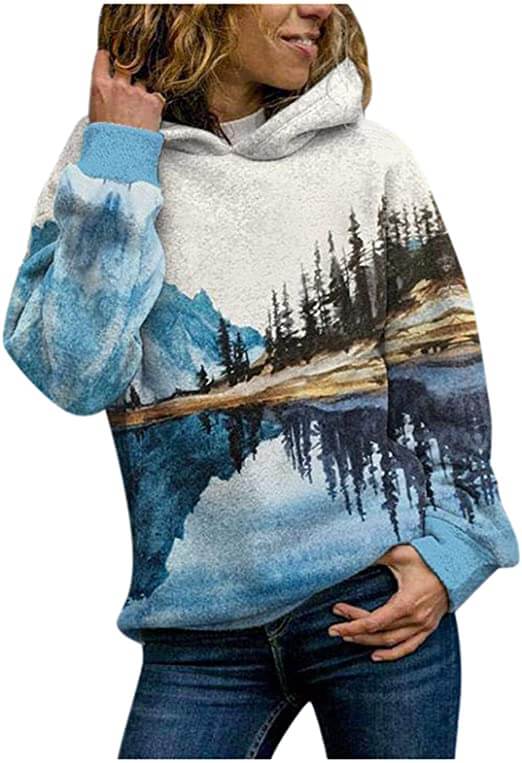 Vit damtröja, sweatshirt med stilrent bergstryck och tie-dye effekt. Bekväm & avslappnad passform för kvinnor.