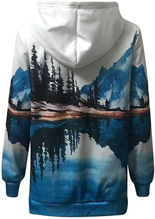 Stilren långärmad damtröja i vit med unikt bergsmotiv. Bekväm bomull/polyester mix, tie-dye.