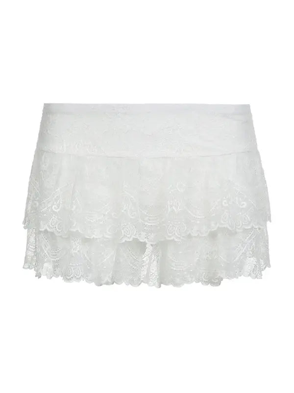 Romantisk vit spetskjol för kvinnor. Hög midja minikjol, perfekt för sommarstil och festkläder.