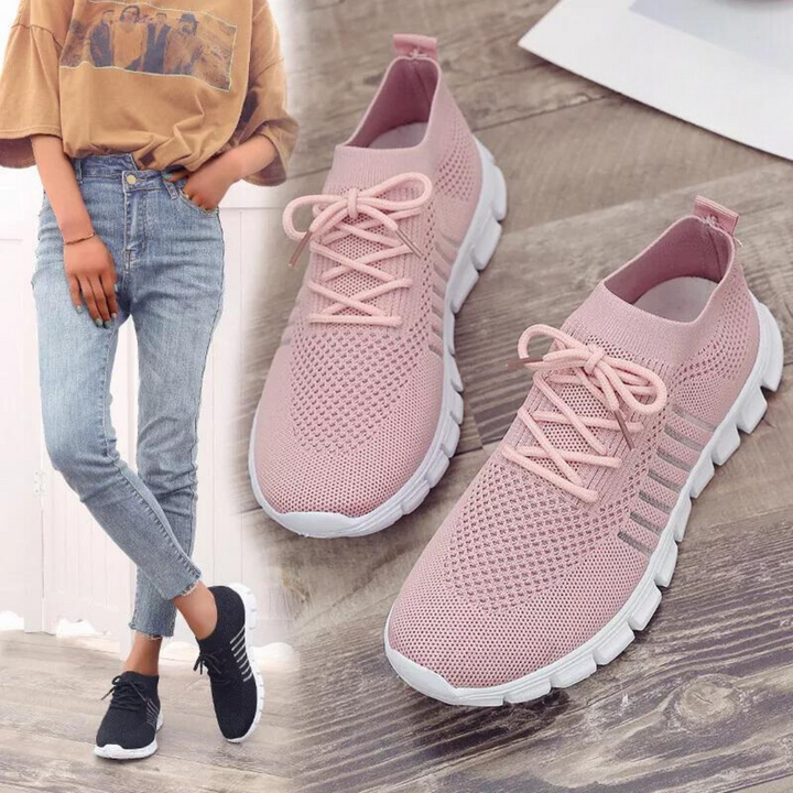 Gröna damsneakers med sportig design och stötdämpande sula, vardagsskor med komfort.