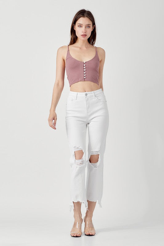 Stilrena vita raka cropped jeans med hög midja för en trendig look